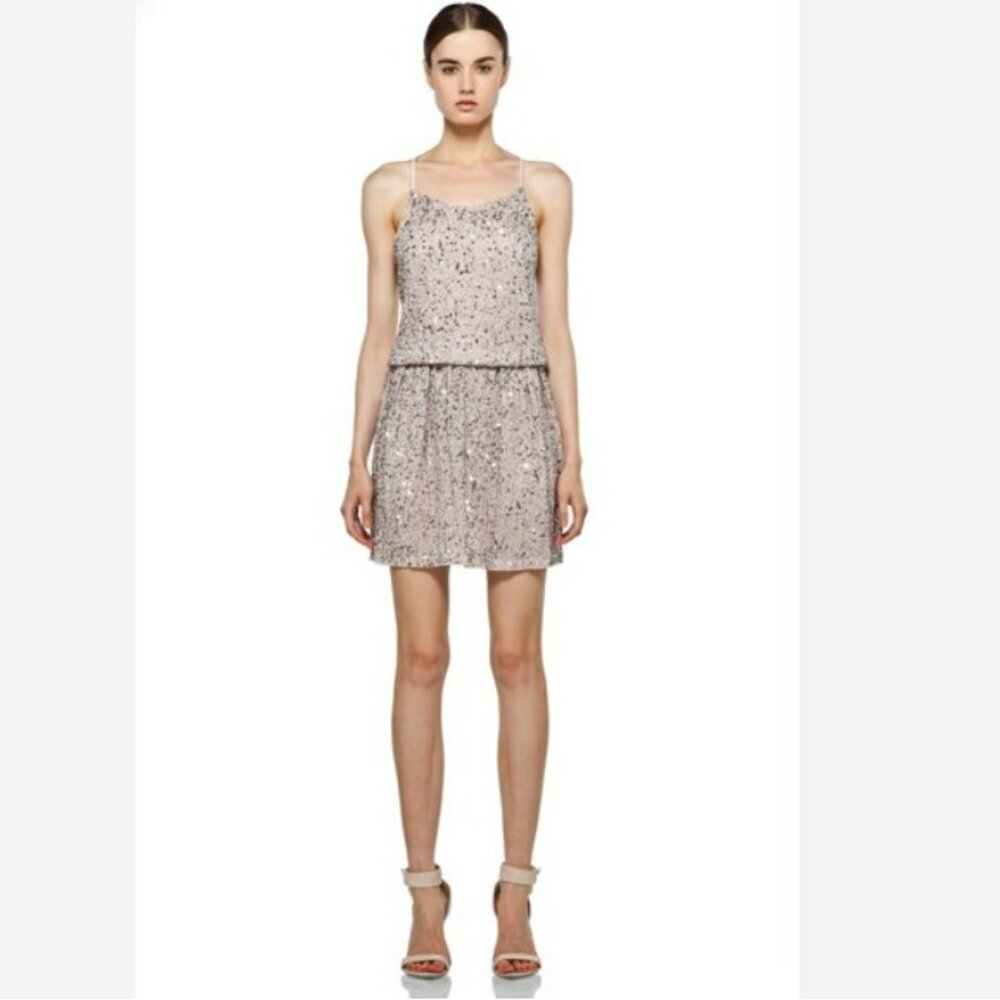 Alice +‎ Olivia Bridget Sequined 100% Silk Blouson Pale Pink Blush Dress Size XS